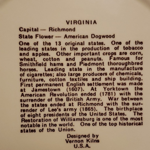 Vernon Kilns USA made, state of VA - Picture 3 of 3